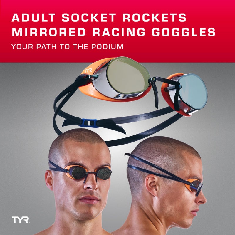 TYR Socket Rockets 2.0 Racing Swim Goggles - Adult Swimming Goggles for Men and Women - Anti-Fog, UVA/UVB Protection, Watertight - Mirrored - Red Fluorescent Yellow - Image 2